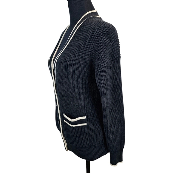 J. Crew Ribbed V-Neck Cotton Cardigan Sz XS Black Nautical Prep Old Money Staple - Picture 10 of 16